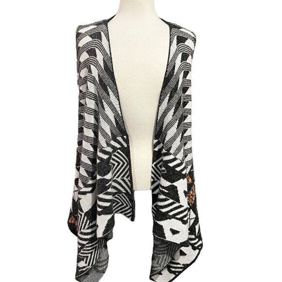 Colorful Bohemian Coatigan Cardigan Sleeveles Black & White size Medium - Picture 9 of 14